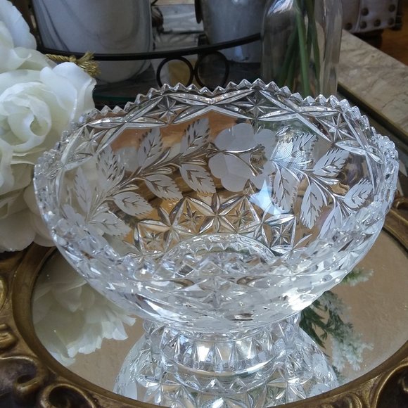 Crystal Other - STUNNING Cut CRYSTAL Etched CRYSTAL Bowl & PLANT